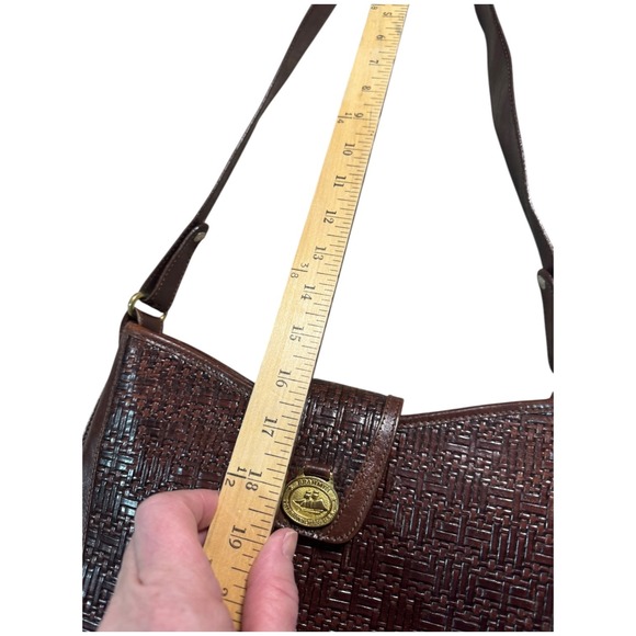 Brahmin‎ Woven Basketweave Leather Shoulder Bag Dark Brown Flap Vintage Satchel - Picture 8 of 10